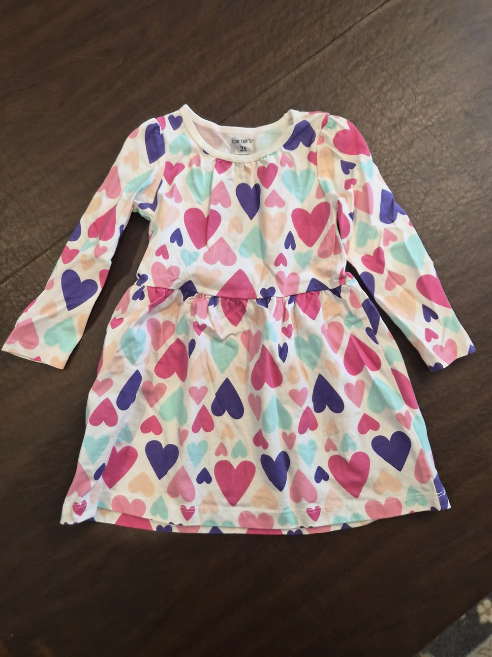 Carter's Girls Long Sleeve Heart Print Dress - Pink, Purple, Aqua, Peach 2T
